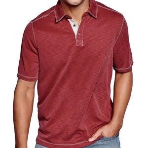 Johnston & Murphy Vintage Solid Slub Short Sleeve Polo Shirt Red L Soft Comfort
